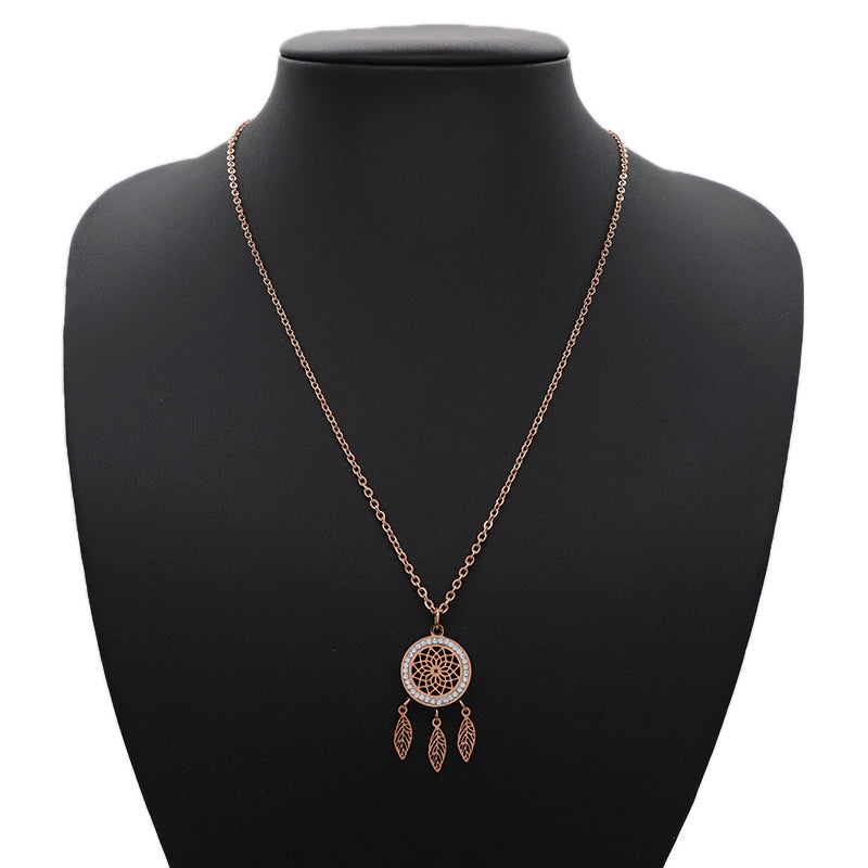 New Factory Wholesale Fashion Custom Women Jewelry Gold Plated CZ Stainless Steel Hollowed Out Flower Leaf Pendant Necklace