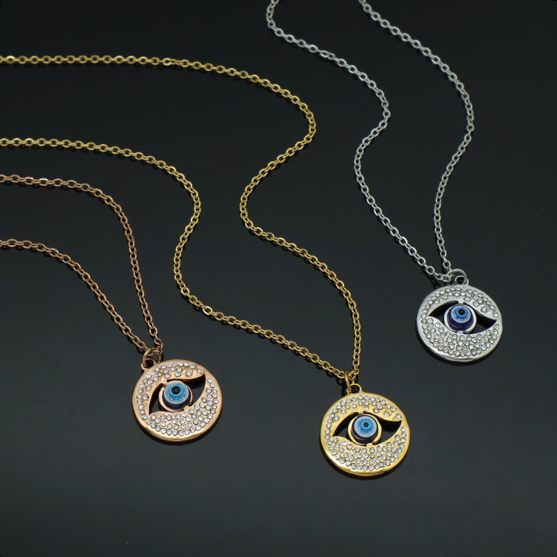 Wholesale New Fashion Custom Women Devil Eyes Charm Jewelry Gold Plated CZ Stainless Steel Turkish Evil Eyes Pendant Necklace
