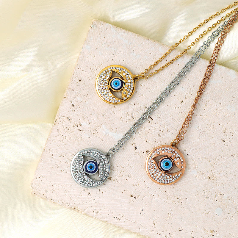 Wholesale New Fashion Custom Women Devil Eyes Charm Jewelry Gold Plated CZ Stainless Steel Turkish Evil Eyes Pendant Necklace