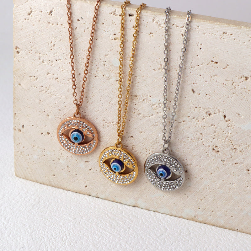 Wholesale New Fashion Custom Women Devil Eyes Charm Jewelry Gold Plated CZ Stainless Steel Turkish Evil Eyes Pendant Necklace