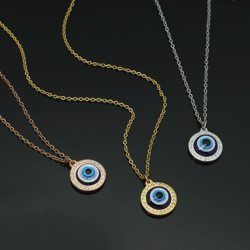 Newest Fashion Factory Wholesale Customized Jewelry Gold Plated CZ Stainless Steel Evil Eyes Pendant Necklace For Women Gift