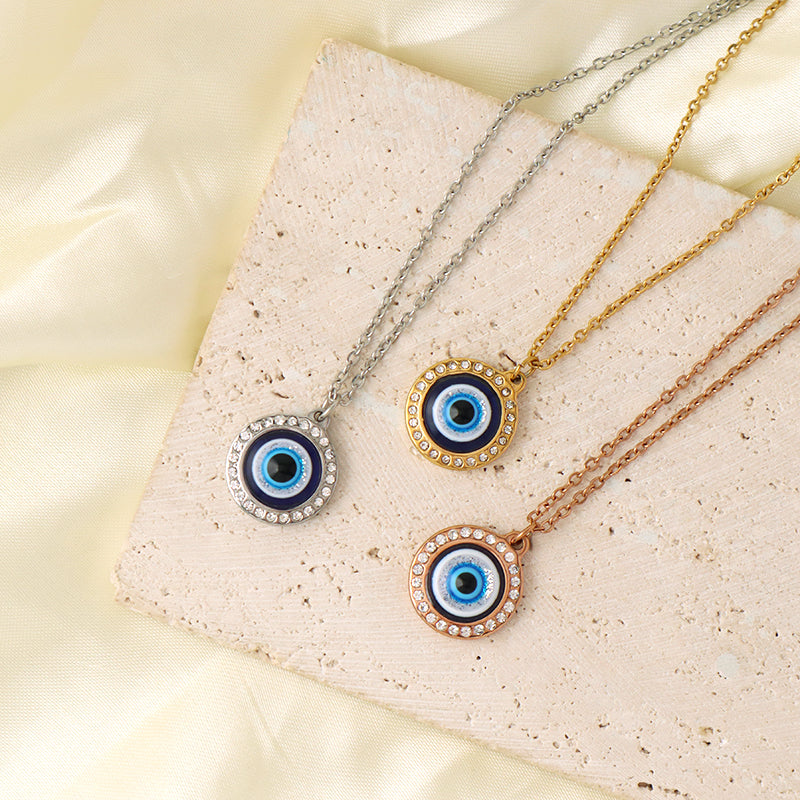 Newest Fashion Factory Wholesale Customized Jewelry Gold Plated CZ Stainless Steel Evil Eyes Pendant Necklace For Women Gift