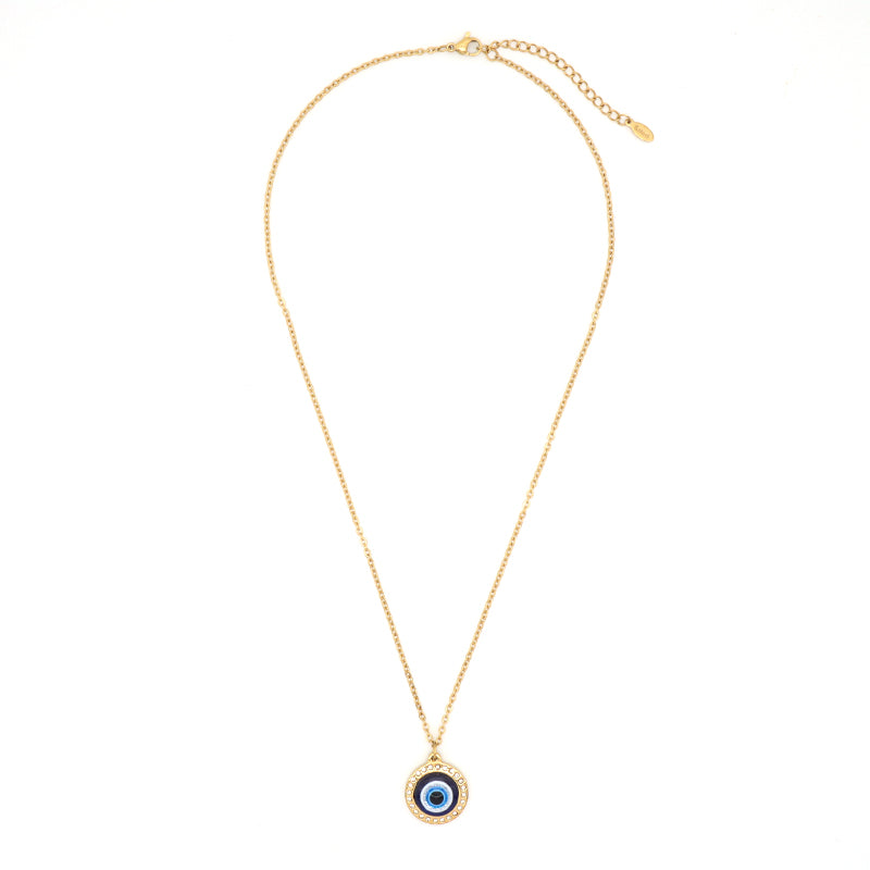 Newest Fashion Factory Wholesale Customized Jewelry Gold Plated CZ Stainless Steel Evil Eyes Pendant Necklace For Women Gift