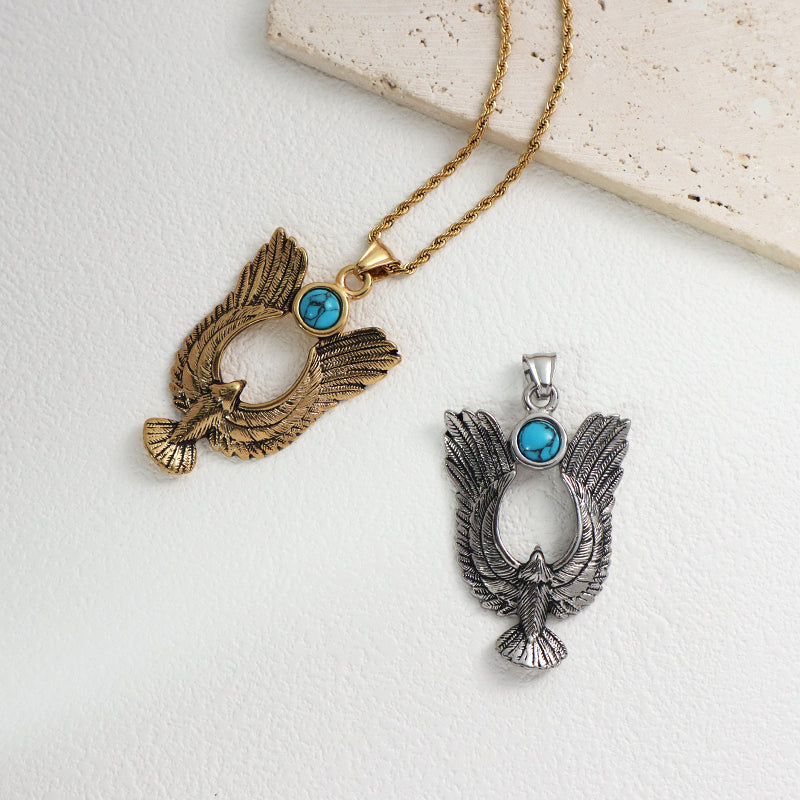 Custom New Wholesale Fashionable Eagle Pendant Jewelry Men Women Natural Stone Gold Plated Stainless Steel Eagles Necklace