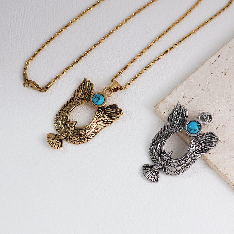 Custom New Wholesale Fashionable Eagle Pendant Jewelry Men Women Natural Stone Gold Plated Stainless Steel Eagles Necklace