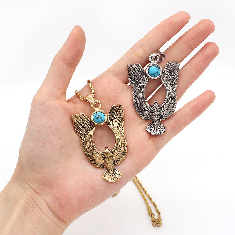 Custom New Wholesale Fashionable Eagle Pendant Jewelry Men Women Natural Stone Gold Plated Stainless Steel Eagles Necklace