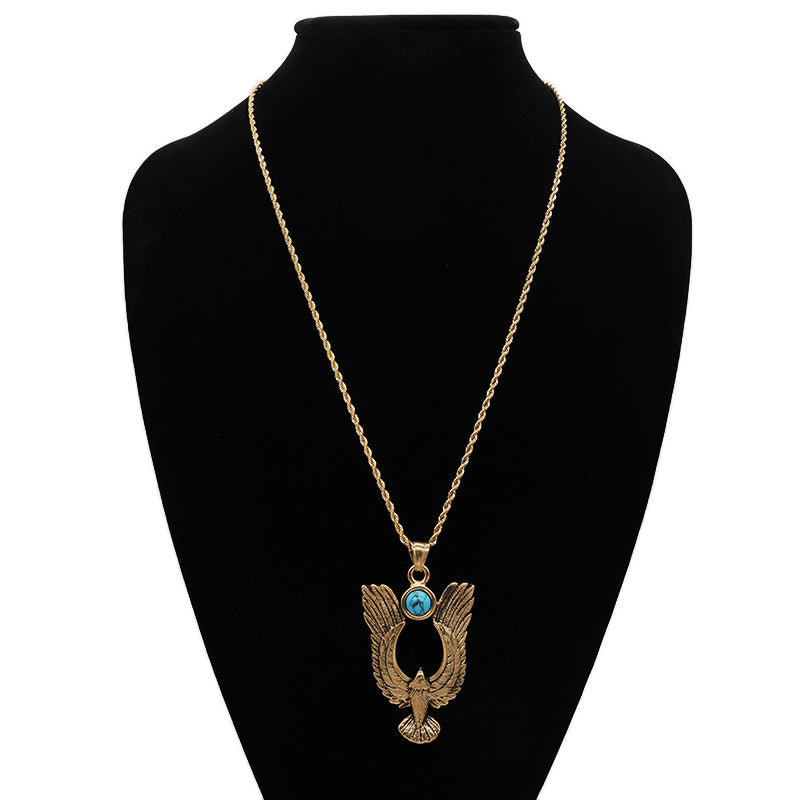 Custom New Wholesale Fashionable Eagle Pendant Jewelry Men Women Natural Stone Gold Plated Stainless Steel Eagles Necklace
