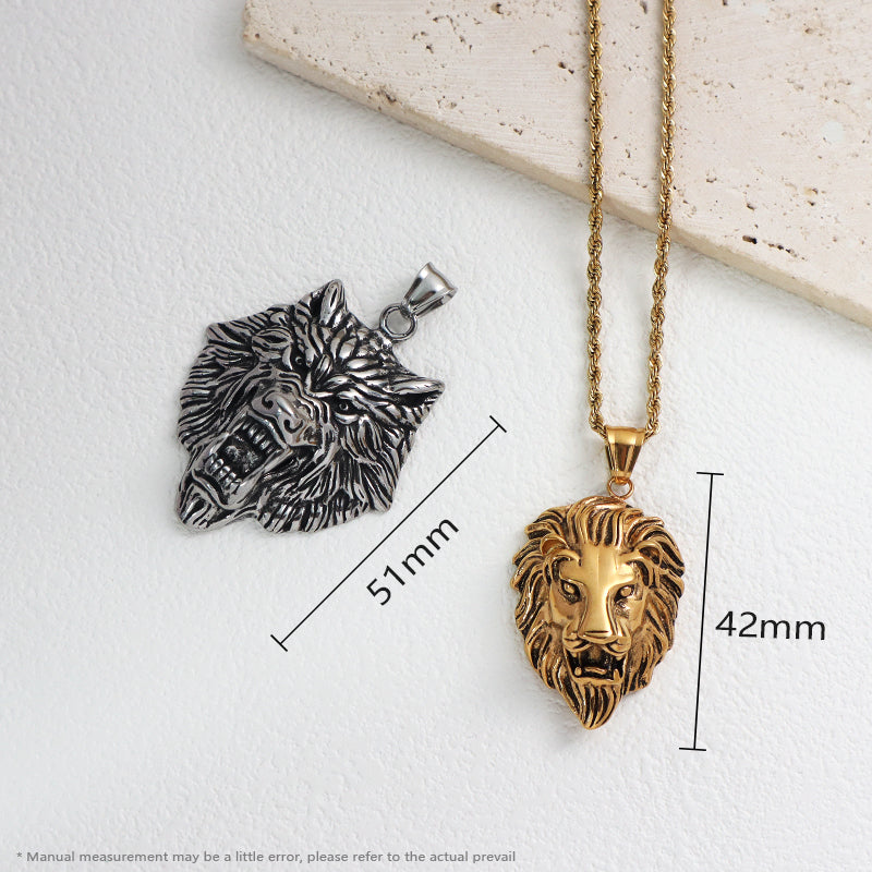 Newest China Factory Custom Wholesale Fashion Lion Head Pendant Jewelry Men Women Gold Plated Stainless Steel Lion Necklace
