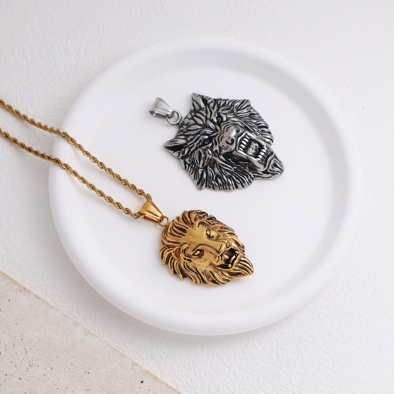 Newest China Factory Custom Wholesale Fashion Lion Head Pendant Jewelry Men Women Gold Plated Stainless Steel Lion Necklace