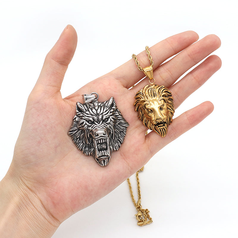 Newest China Factory Custom Wholesale Fashion Lion Head Pendant Jewelry Men Women Gold Plated Stainless Steel Lion Necklace
