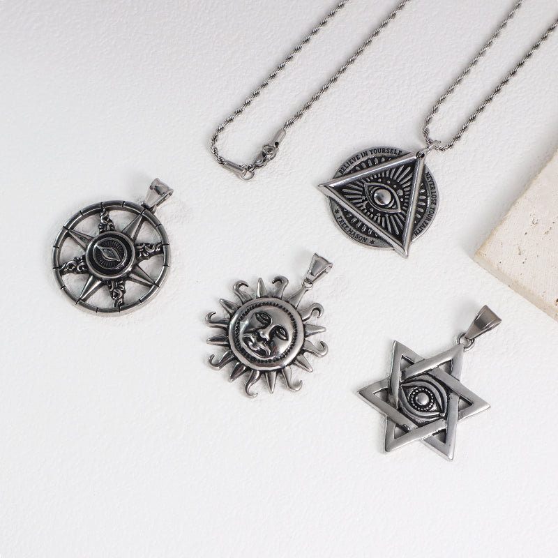 New Bulk Sale Custom China Factory Sun Eyes Star Pendant No Tarnish Stainless Steel Evil Eyes Sun Star Necklace For Men Women