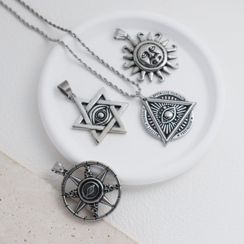New Bulk Sale Custom China Factory Sun Eyes Star Pendant No Tarnish Stainless Steel Evil Eyes Sun Star Necklace For Men Women
