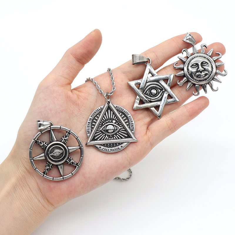 New Bulk Sale Custom China Factory Sun Eyes Star Pendant No Tarnish Stainless Steel Evil Eyes Sun Star Necklace For Men Women