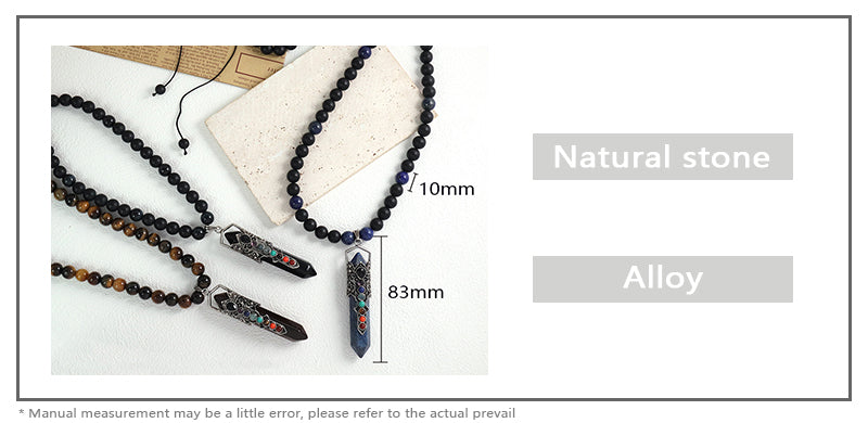 Custom OEM Handmade Woven 8mm Lapis Onyx Tiger Eye Natural Stone Beads Ajustable Macrame Hexagon Pendant Necklace For Men Women