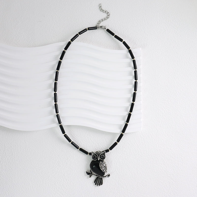 Wholesale Handmade Custom OEM Natural Stone Beads Men Women Jewelry Ajustable Stainless Steel Tail Chain Owl Pendant Necklace