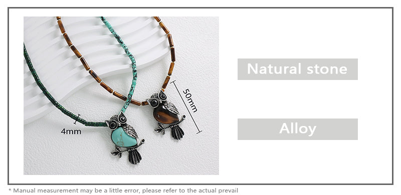 Wholesale Handmade Custom OEM Natural Stone Beads Men Women Jewelry Ajustable Stainless Steel Tail Chain Owl Pendant Necklace