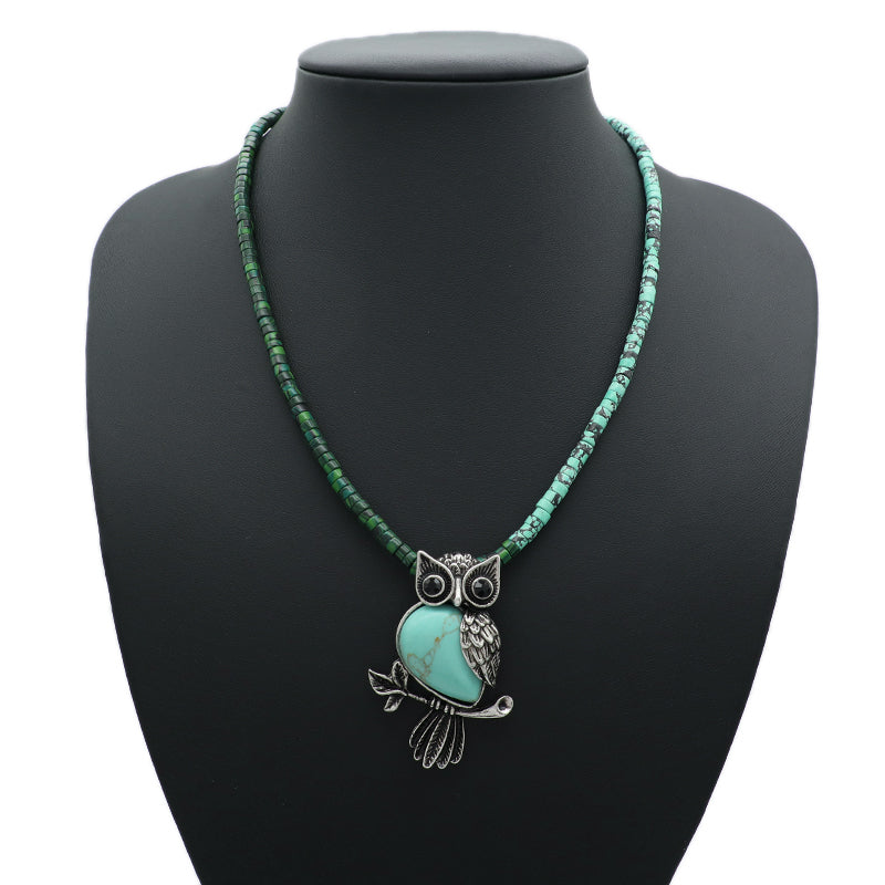 Wholesale Handmade Custom OEM Natural Stone Beads Men Women Jewelry Ajustable Stainless Steel Tail Chain Owl Pendant Necklace