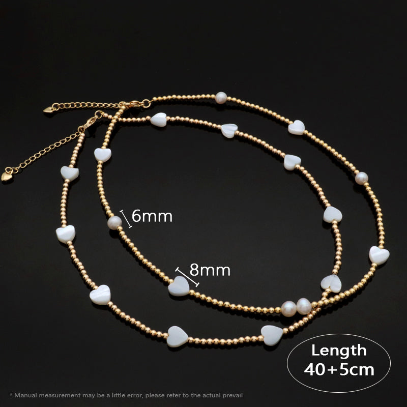 Newest Design Necklace jewelry Women Gold plated Brass Beads Necklace With Shell Charms Fresh Water Pearl Necklace