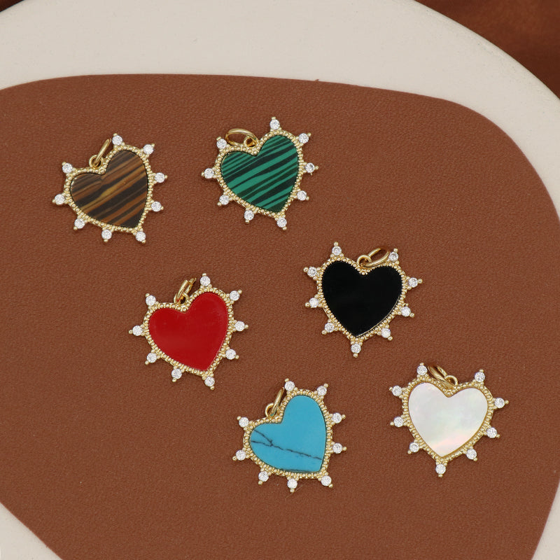 Manufacture Heart Shape Charm Pendant Jewelry DIY Various Color Custom CZ Gold Plated Natural Stone Heart Pendant For Necklace