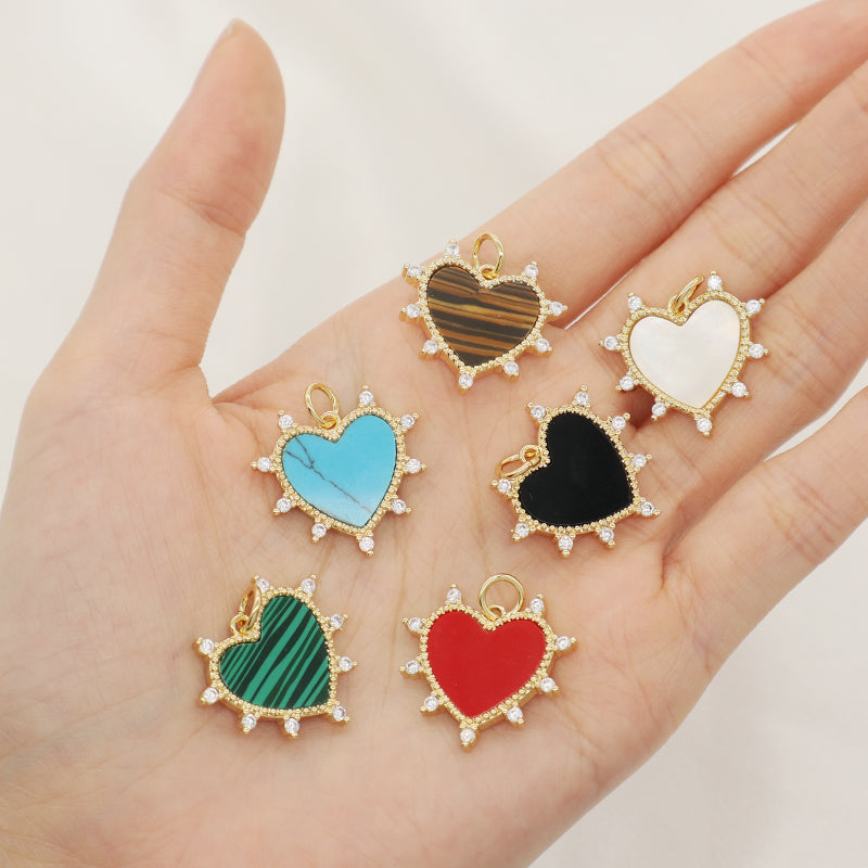 Manufacture Heart Shape Charm Pendant Jewelry DIY Various Color Custom CZ Gold Plated Natural Stone Heart Pendant For Necklace