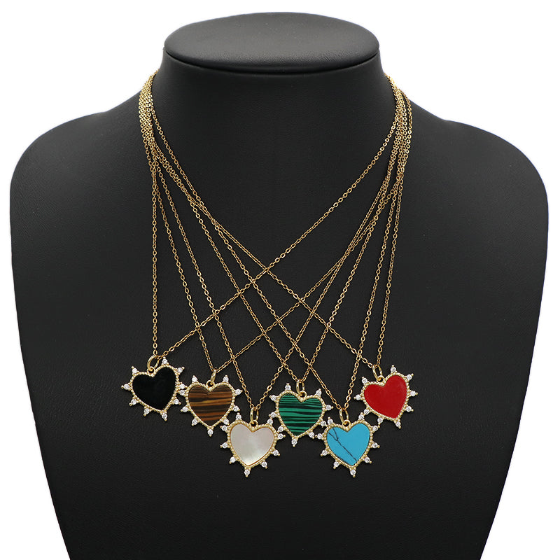 Manufacture Heart Shape Charm Pendant Jewelry DIY Various Color Custom CZ Gold Plated Natural Stone Heart Pendant For Necklace