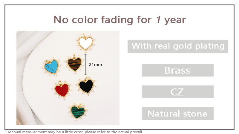 Manufacture Heart Shape Charm Pendant Jewelry DIY Various Color Custom CZ Gold Plated Natural Stone Heart Pendant For Necklace
