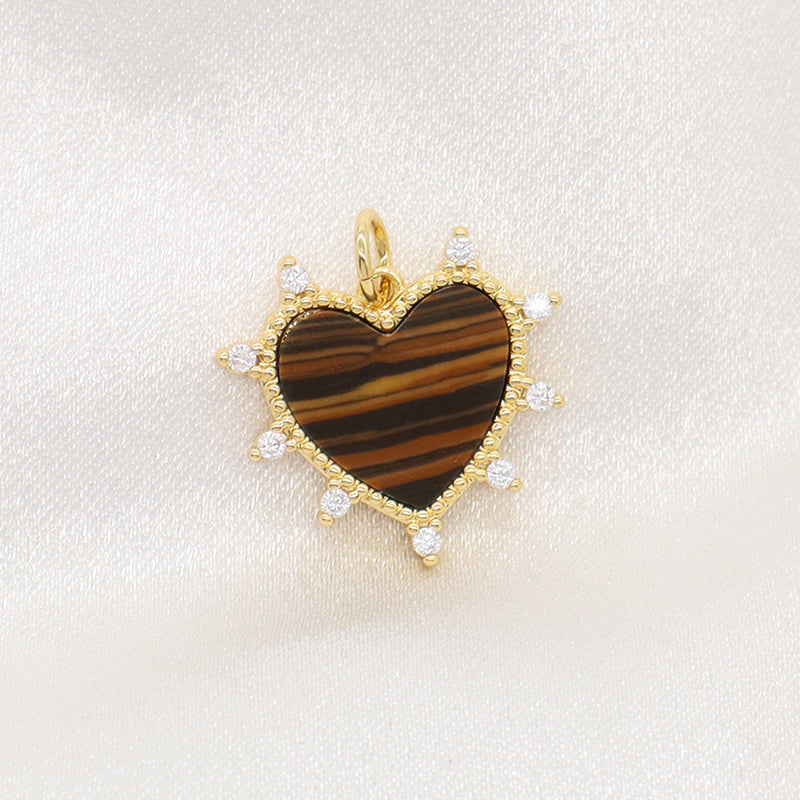 Manufacture Heart Shape Charm Pendant Jewelry DIY Various Color Custom CZ Gold Plated Natural Stone Heart Pendant For Necklace
