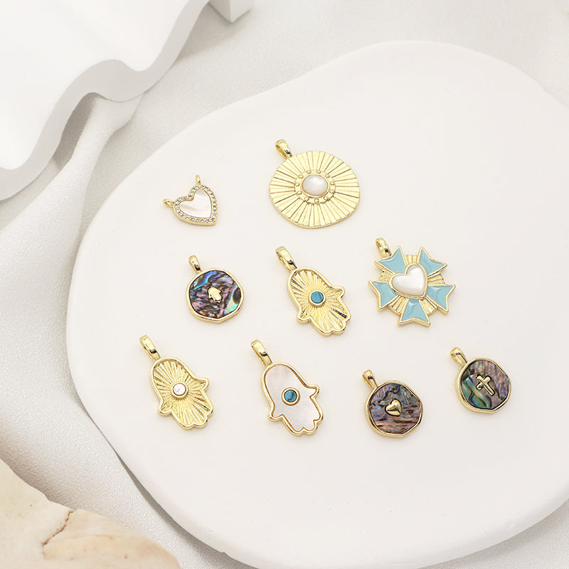 DIY Custom Manufacture China Factory Hand Shape Charm Pendant Jewelry CZ Gold Plated Natural Stone Hamsa Hand Necklace Pendant