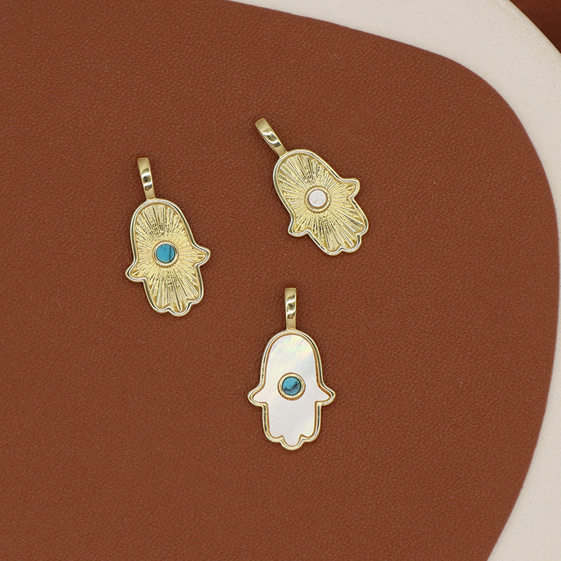 DIY Custom Manufacture China Factory Hand Shape Charm Pendant Jewelry CZ Gold Plated Natural Stone Hamsa Hand Necklace Pendant