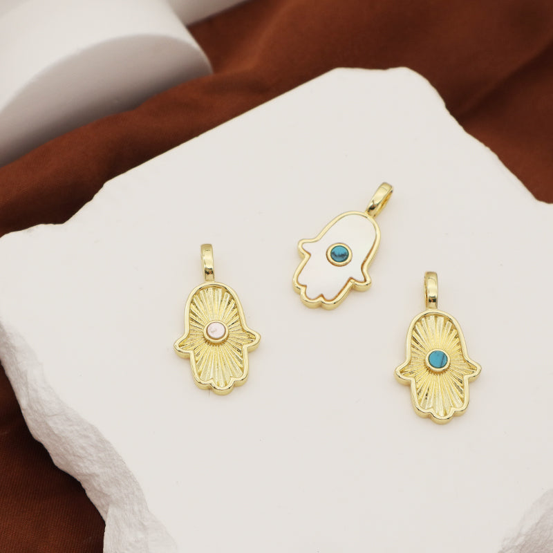 DIY Custom Manufacture China Factory Hand Shape Charm Pendant Jewelry CZ Gold Plated Natural Stone Hamsa Hand Necklace Pendant