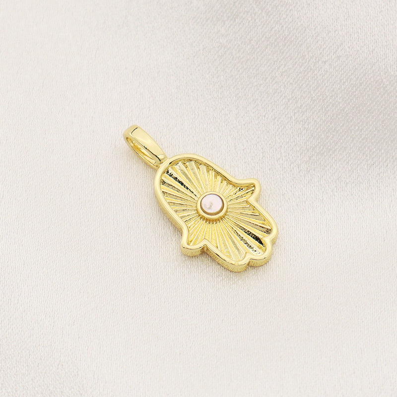 DIY Custom Manufacture China Factory Hand Shape Charm Pendant Jewelry CZ Gold Plated Natural Stone Hamsa Hand Necklace Pendant