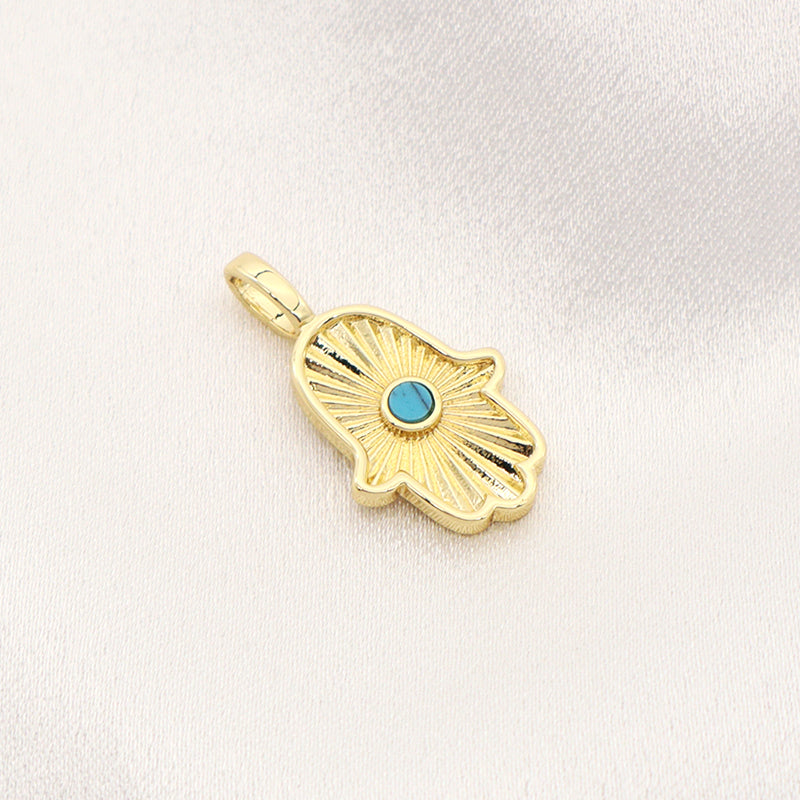 DIY Custom Manufacture China Factory Hand Shape Charm Pendant Jewelry CZ Gold Plated Natural Stone Hamsa Hand Necklace Pendant