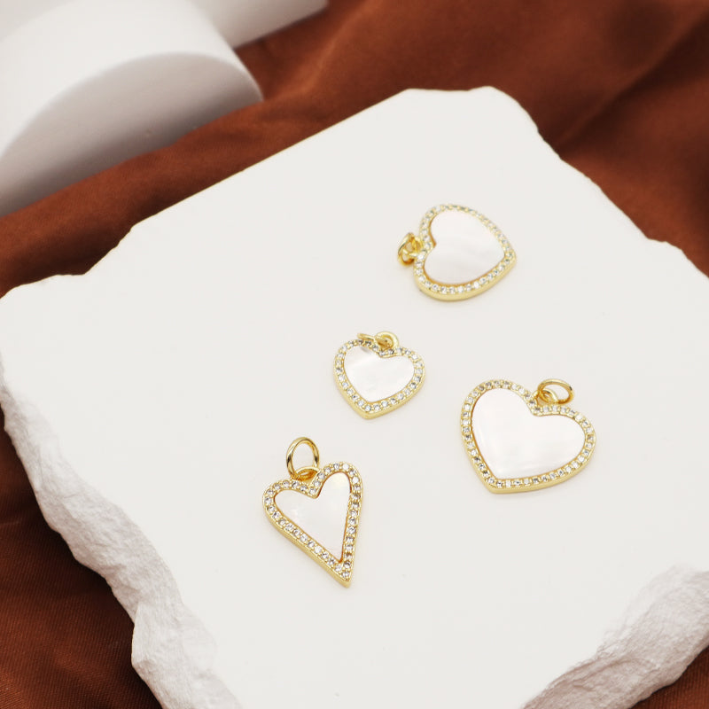 New Bulk Sale Custom DIY Heart Charm Pendant Accessories Jewelry CZ Gold Plated Heart Shape Natural Shell Pendant For Necklace