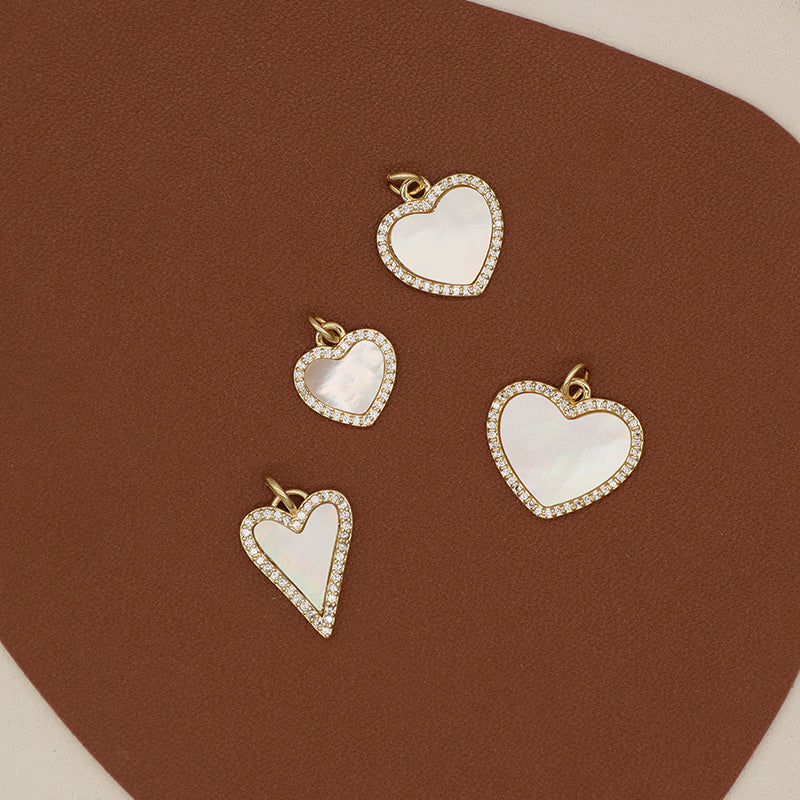 New Bulk Sale Custom DIY Heart Charm Pendant Accessories Jewelry CZ Gold Plated Heart Shape Natural Shell Pendant For Necklace