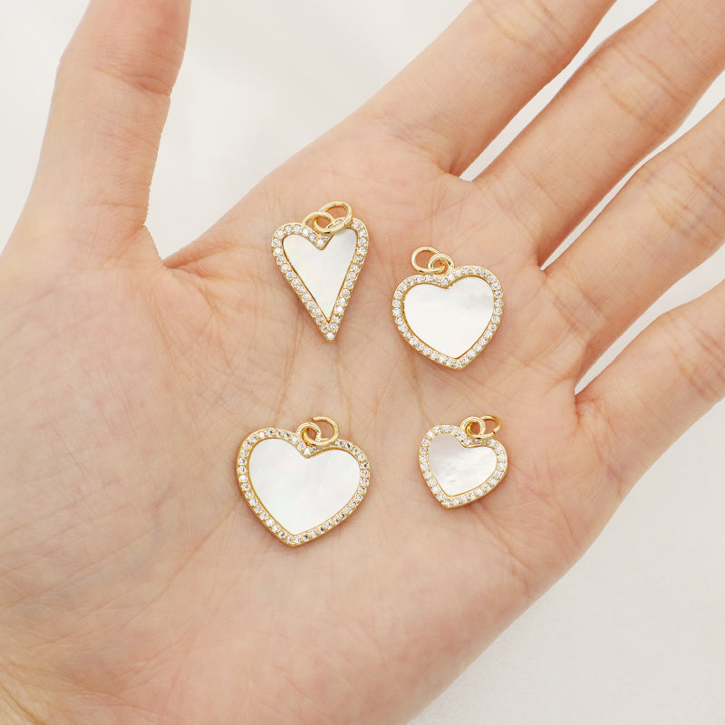 New Bulk Sale Custom DIY Heart Charm Pendant Accessories Jewelry CZ Gold Plated Heart Shape Natural Shell Pendant For Necklace