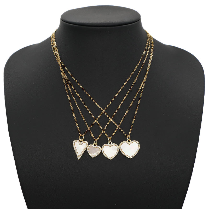 New Bulk Sale Custom DIY Heart Charm Pendant Accessories Jewelry CZ Gold Plated Heart Shape Natural Shell Pendant For Necklace
