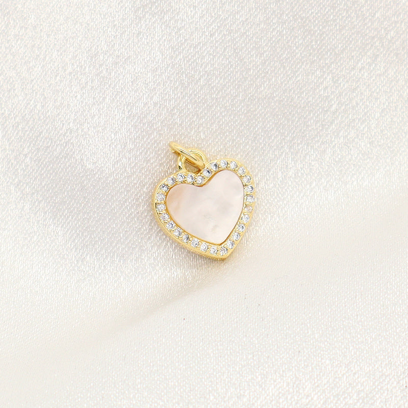 New Bulk Sale Custom DIY Heart Charm Pendant Accessories Jewelry CZ Gold Plated Heart Shape Natural Shell Pendant For Necklace