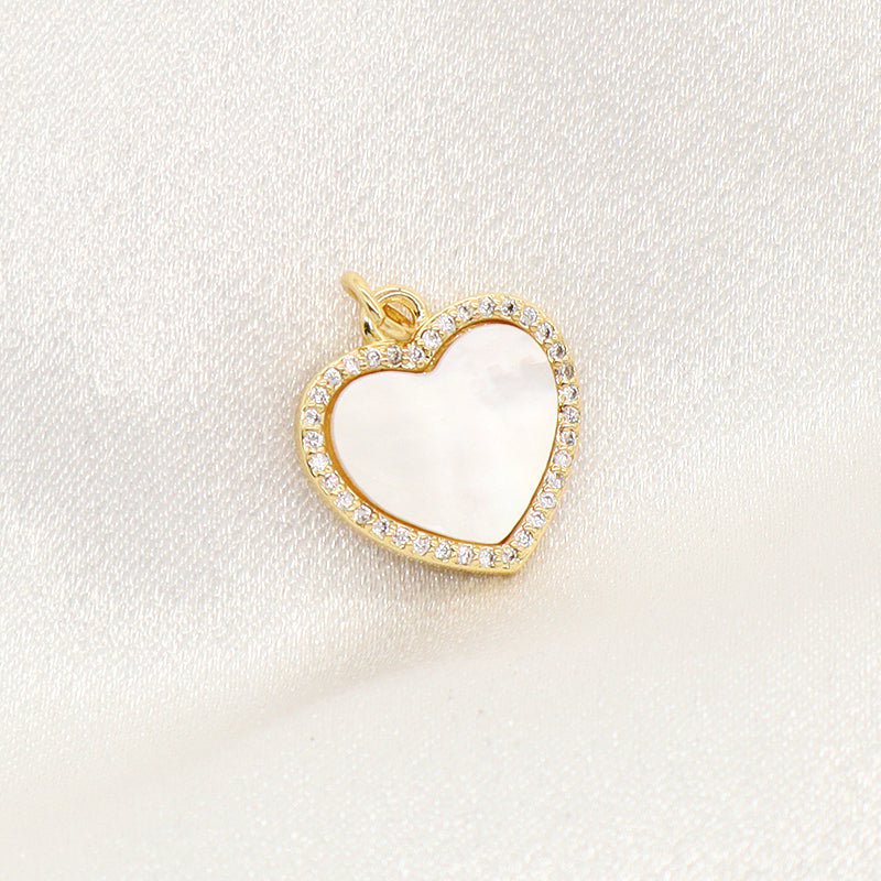 New Bulk Sale Custom DIY Heart Charm Pendant Accessories Jewelry CZ Gold Plated Heart Shape Natural Shell Pendant For Necklace