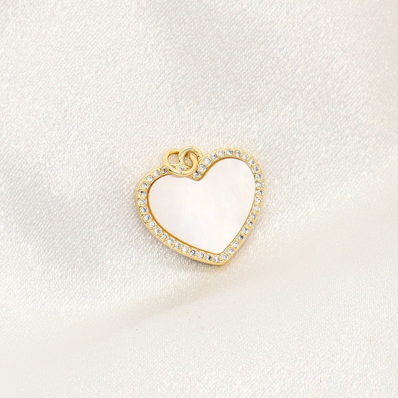 New Bulk Sale Custom DIY Heart Charm Pendant Accessories Jewelry CZ Gold Plated Heart Shape Natural Shell Pendant For Necklace