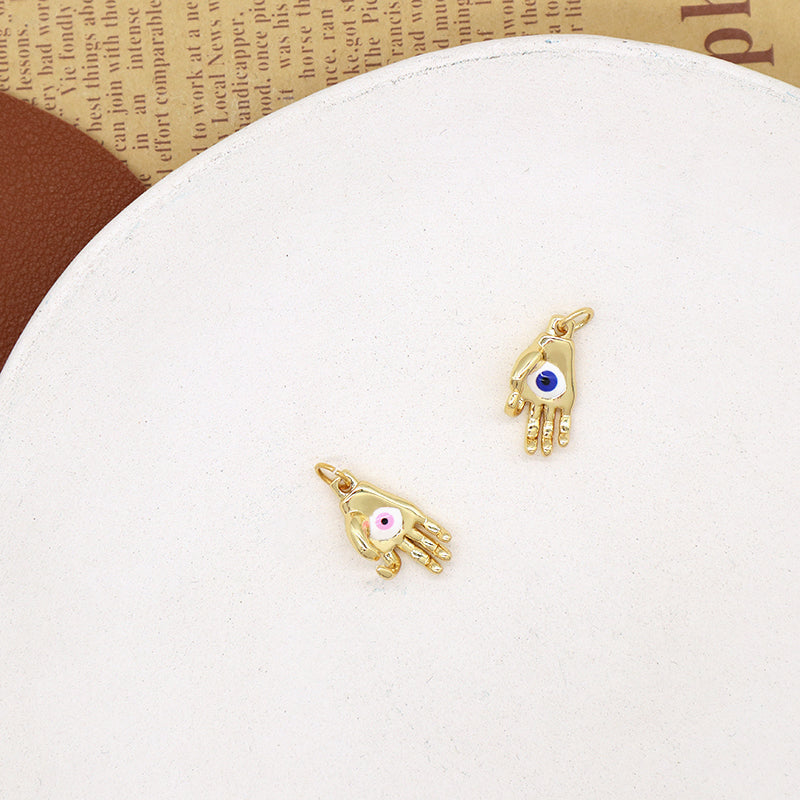 Blue Pink Eyes Pendant Charm Jewelry Diy Wholesale Custom Enamel Gold Plated Turkish Hamsa Hand Evil Eyes Pendant For Necklace