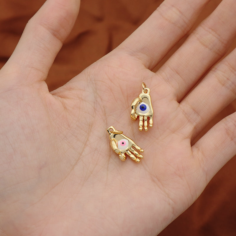 Blue Pink Eyes Pendant Charm Jewelry Diy Wholesale Custom Enamel Gold Plated Turkish Hamsa Hand Evil Eyes Pendant For Necklace