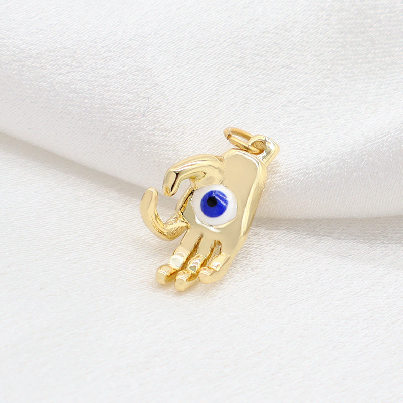Blue Pink Eyes Pendant Charm Jewelry Diy Wholesale Custom Enamel Gold Plated Turkish Hamsa Hand Evil Eyes Pendant For Necklace
