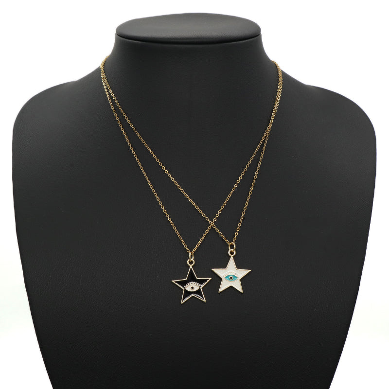 Newest Wholesale Custom Women Black White Star Eye Charm Jewelry Gold Plated Enamel Turkish Evil Eyes Star Pendant For Necklace