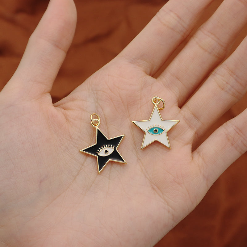 Newest Wholesale Custom Women Black White Star Eye Charm Jewelry Gold Plated Enamel Turkish Evil Eyes Star Pendant For Necklace