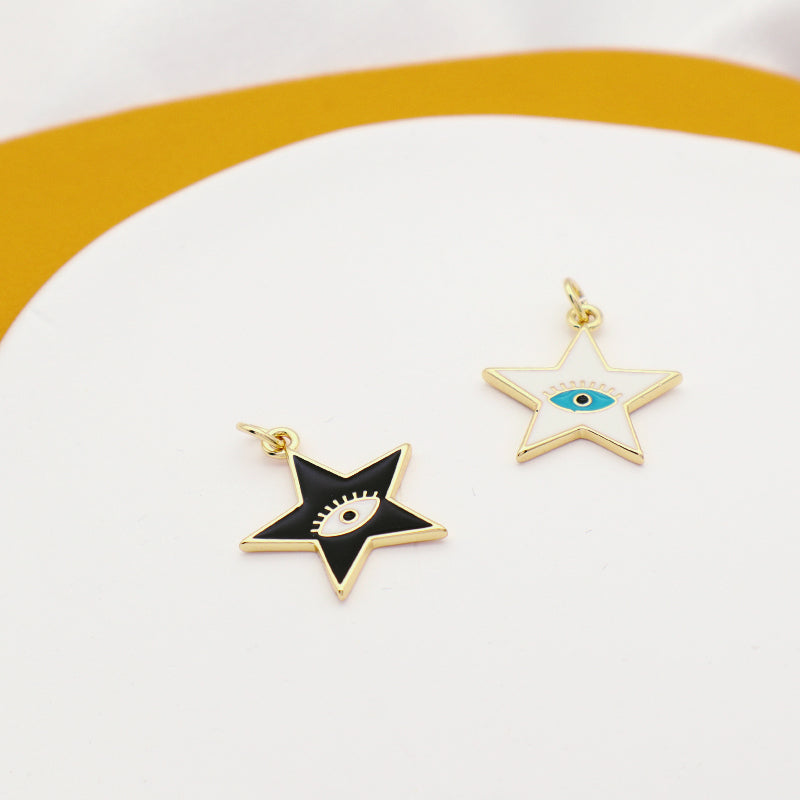 Newest Wholesale Custom Women Black White Star Eye Charm Jewelry Gold Plated Enamel Turkish Evil Eyes Star Pendant For Necklace