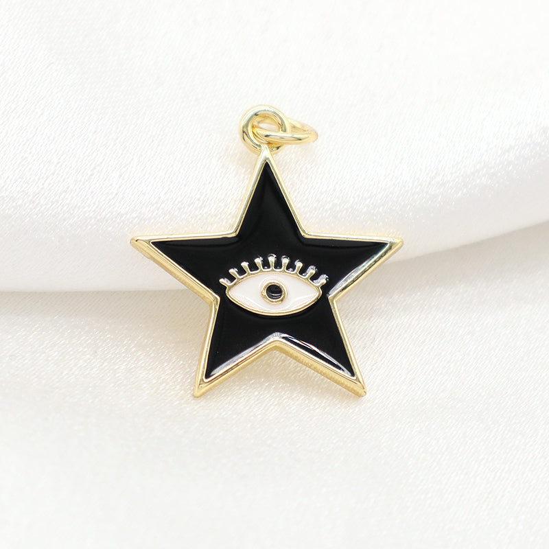 Newest Wholesale Custom Women Black White Star Eye Charm Jewelry Gold Plated Enamel Turkish Evil Eyes Star Pendant For Necklace