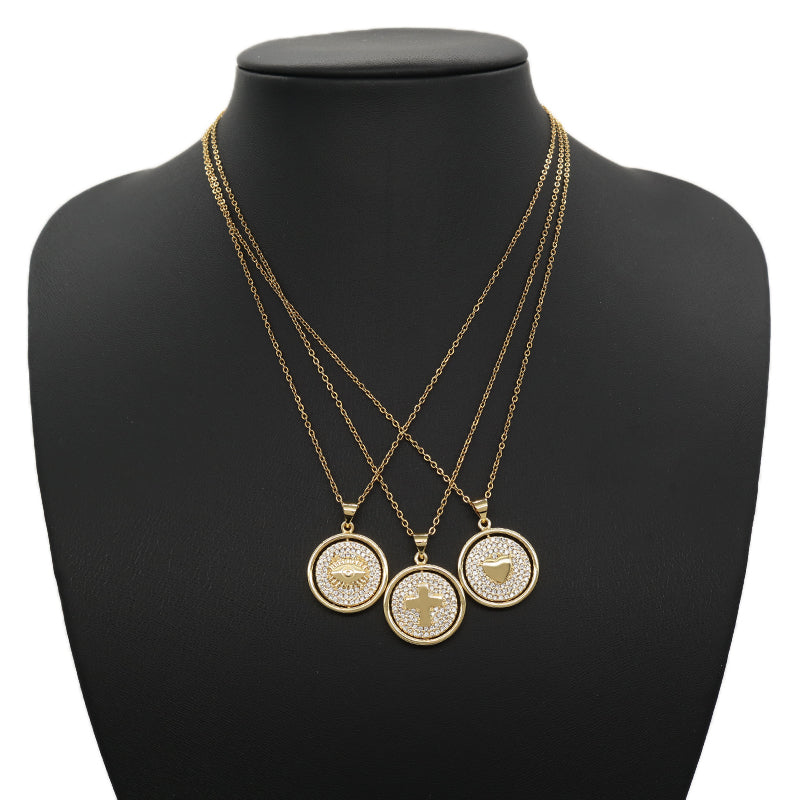 Factory Wholesale Custom Cross Charm Pendant Jewelry Micro Pave CZ Gold Plated Heart Evil Eyes Cross Necklace Pendant For Women