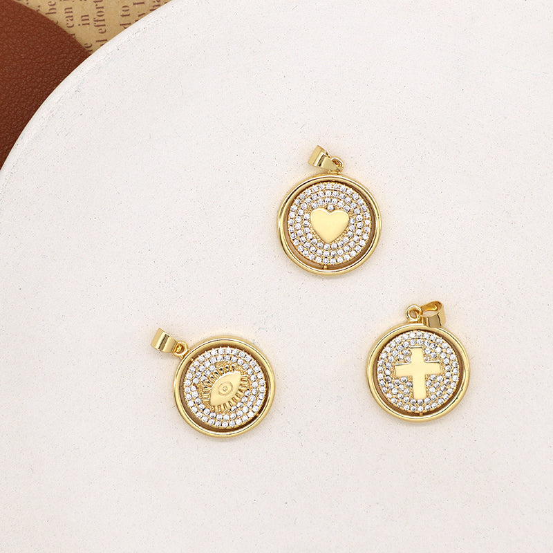 Factory Wholesale Custom Cross Charm Pendant Jewelry Micro Pave CZ Gold Plated Heart Evil Eyes Cross Necklace Pendant For Women