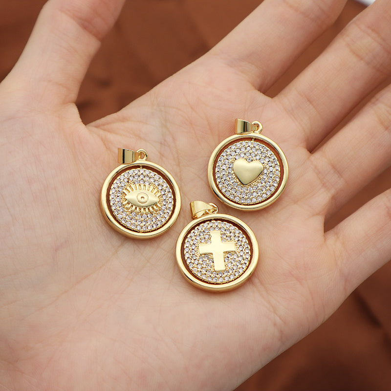 Factory Wholesale Custom Cross Charm Pendant Jewelry Micro Pave CZ Gold Plated Heart Evil Eyes Cross Necklace Pendant For Women
