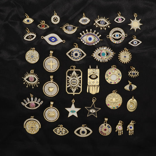 Hot Selling Customized Fashion Women Turkish Evil Eyes Jewelry Charm Diy Gold Plated CZ Devil Eyes Pendant For Bracelet Necklace